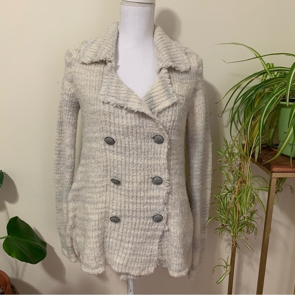 Free People Double Breasted Sweater Coat in Cream & Gray sz XS